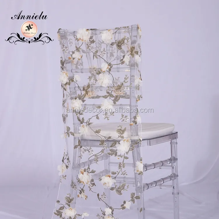 Hot sale organza 3D flower embroidered wedding chair cover