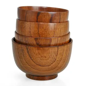 Classical Handmade Natural Jujube 10 cm Wood Bowl Anti-scald Soup Rice Bowl