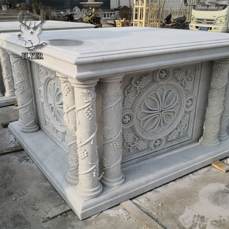 Украшение для религиозной Святой Церкви, Белая Мраморная церковная резная столешница, скульптура