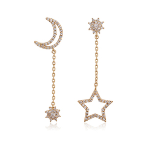 93502 Custom Jewelry Wholesale 18k Gold <strong>Moon</strong> <strong>Star</strong> Long <strong>Earrings</strong> - Product Image 1