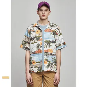 trendy new custom Spring and Summer stock dropshipping Overide Printed Loose Men's Short Sleeve Shirts