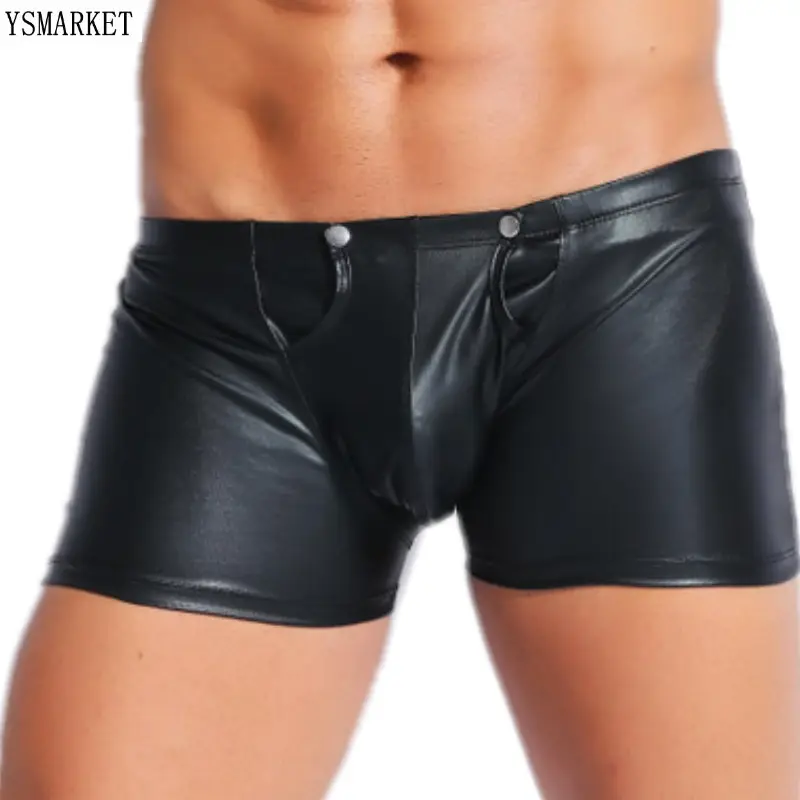 YSMARKET PU Kunstleder Dessous Sexy Tight Herren Unterwäsche Slips/Reiß verschluss Open Crotch Boxer/Kordel zug Hot pants E6739