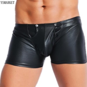 YSMARKET पु अशुद्ध चमड़े अधोवस्त्र सेक्सी तंग Mens अंडरवियर कच्छा/जिपर खुले Crotch मुक्केबाजों/Drawstring Hotpants E6739 - Product Image 1