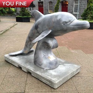 Scultura di Delfino in Granito Naturale Intagliata a Mano YOUFINE, Saltando su Onda, Statua Marina per Promenade Costiera - Product Image 2