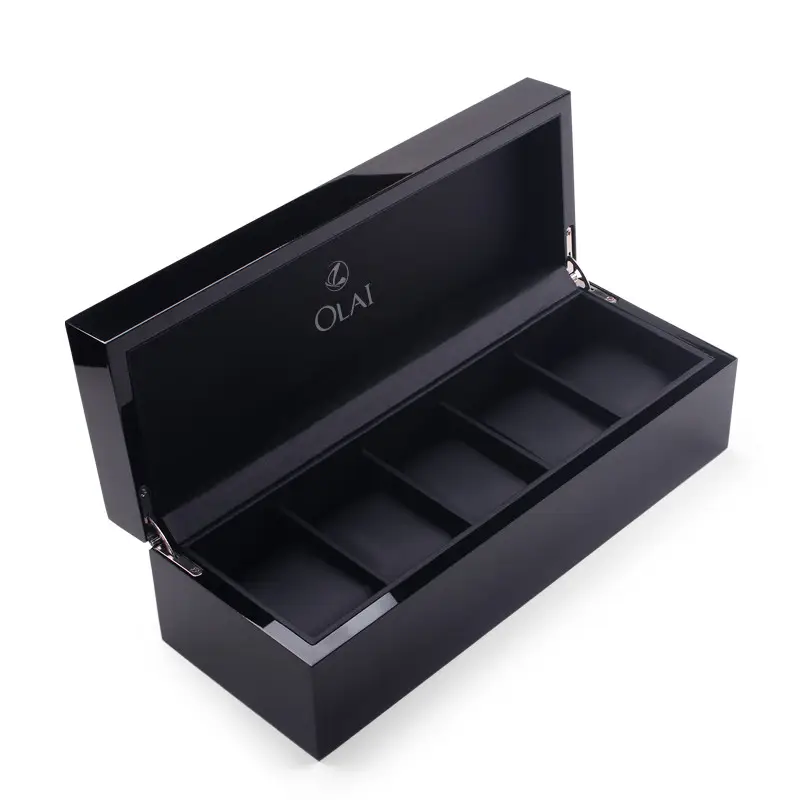 5 espaços alta extremidade piano brilhante preto lacrado, relógio de madeira caixa de armazenamento caixa