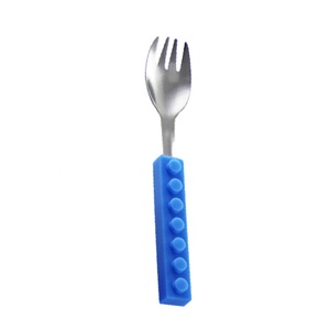 3 Pcs Building Block <strong>Kids</strong> <strong>Cutlery</strong> Sets Spoon Fork and Knife With Silicone Handle Stainless Steel Utensils Flatware - Product Image 6
