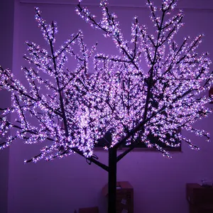 Atrium decoración vacaciones iluminación led cambia de color cereza Flor del árbol de Navidad artificial Árbol de la flor cereza