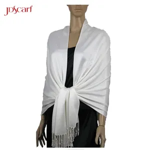 fashion plain white arab scarf hijab viscose pashmina shawl made in china pashmina