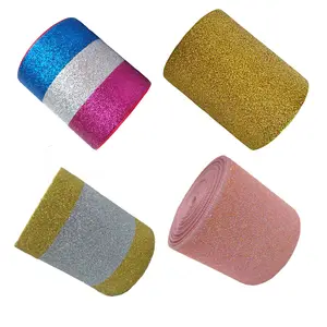 Fita de gorgurão com glitter 3 "de largura, acessórios para festa de aniversário e festa de casamento, decoração artesanal