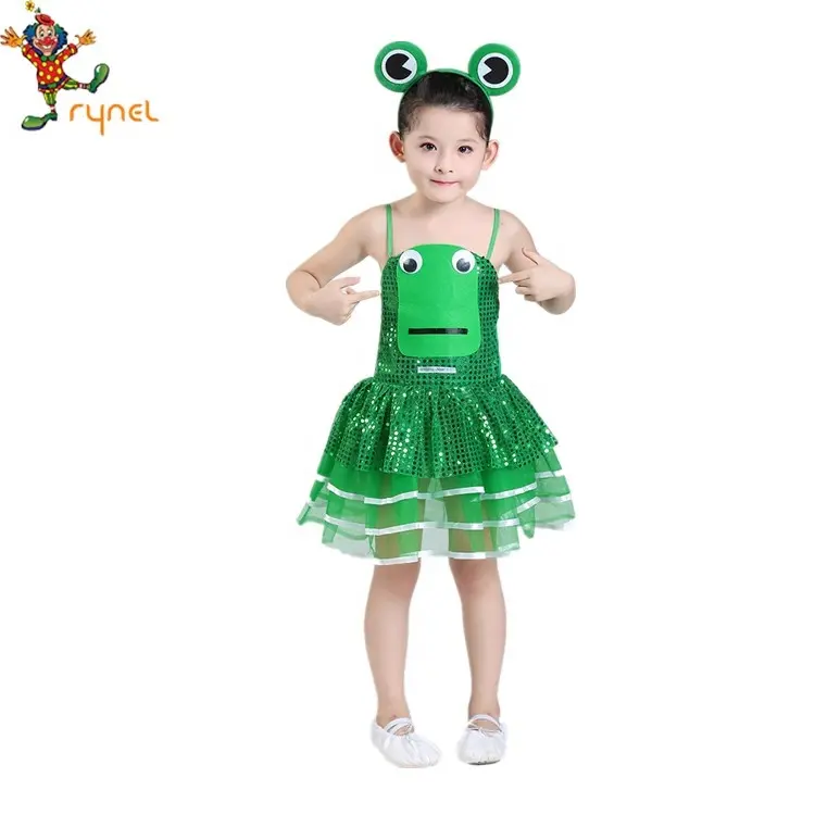 Meninas fantasia vestido sapo animal verde fantasia para crianças