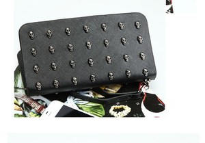 Fashion Long Skeleton Vintage Long PU Leather Purse Clutch Wallet Non-mainstream Punk <strong>Skull</strong> Rivets <strong>Bag</strong> for Men and Women - Product Image 2