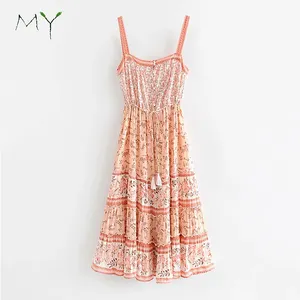 Mulheres novo estilo atacado vestidos, estilo boêmio estampa floral bainha larga férias vestido boho