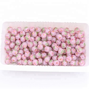 12mm <strong>Round</strong> Pink Floral Crystal Lampwork Glass Loose <strong>Beads</strong> for Jewelry Kits - Product Image 4