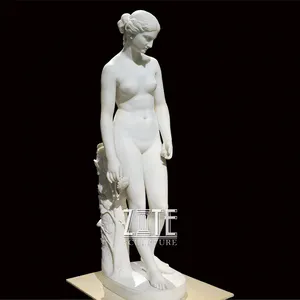 Classic Elegant Hand Carved White Marble Nude Woman Statue