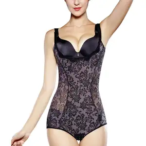 Sexy Lace Abdomen Full Body Body Shaper with Open Crotch Lingerie Corsets