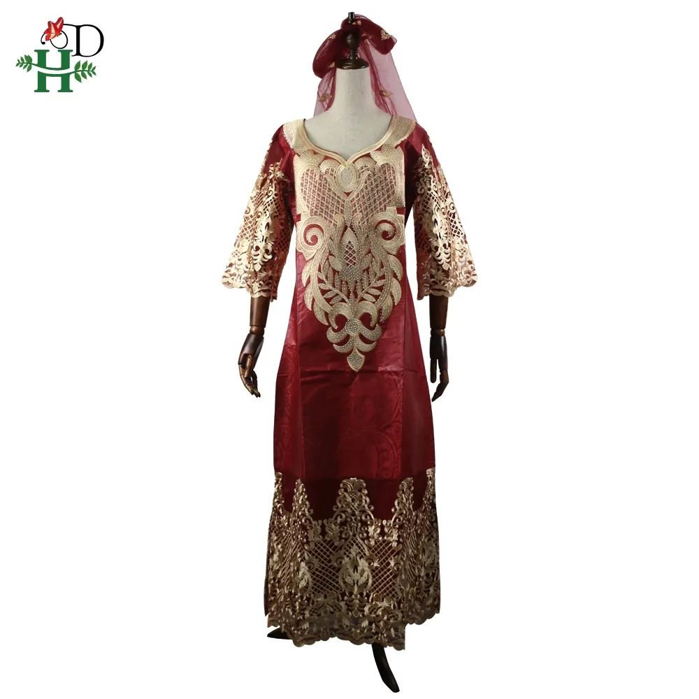 H & D 새로운 디자인 아프리카 Bazin 부자 드레스 여성 긴 드레스 높은 품질
