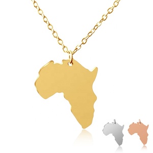 Einfache Gold Karte von Afrika Edelstahl Afrikanische Karte Halskette Lange Kette Halskette