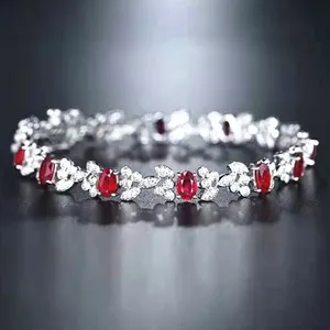 Red Gemstone Luxury Diamond Fine Jewelry 5.2ct Natural Ruby Wedding Women Bracelet