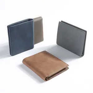 New style genuine cow hide fashion leather money wallet card wallets with pull tab