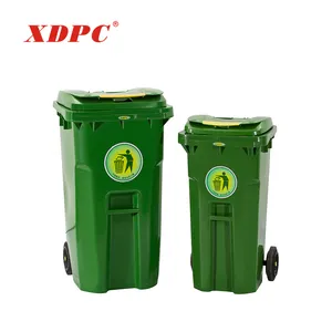 240l iki tekerlekli açık yeşil renk plastik atık çöp kutusu tekerlekli çöp kutusu çöp kovası ve kapak