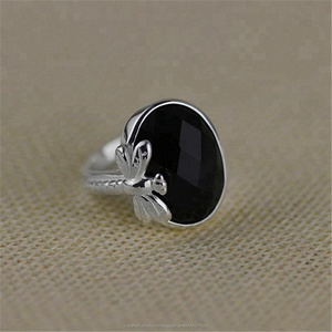 Libélula de plata ágata Natural anillo de Piedra Negro - Product Image 1