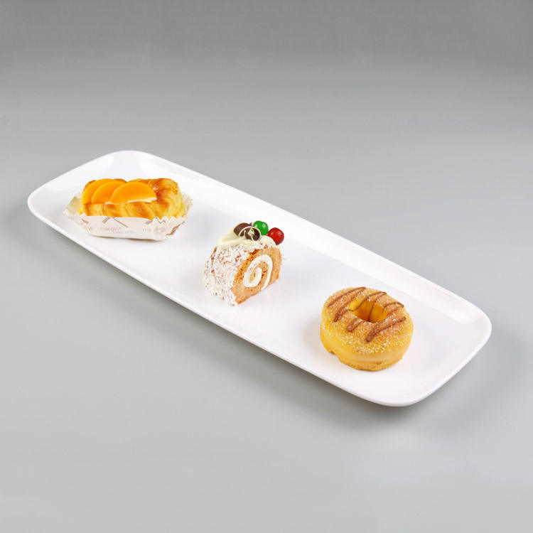 Plato rectangular largo de melamina 100%, plato blanco irrompible