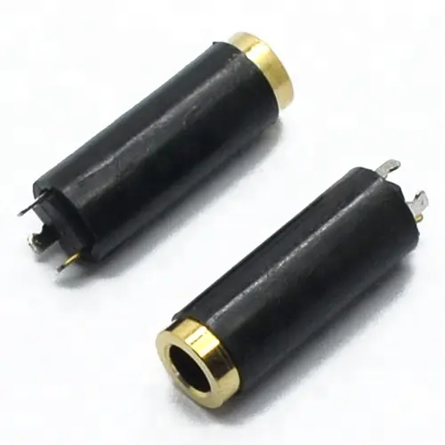 6.0 * 3.5mm 3 pin stereo female headphone jack, black plastic copper jack, golden plate audio jack