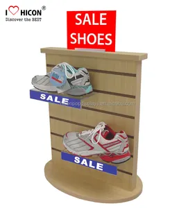 Chúng tôi hiểu nhu cầu khách hàng chi tiết thương mại Freestanding Slatwall thể thao giày dép cửa hàng Hiển thị gỗ Acrylic rack