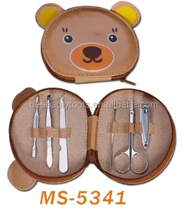 Lindo conjunto de ferramentas de metal para cortador de unhas e manicure, presente promocional para bebês e meninas, estojo de urso com 6 peças