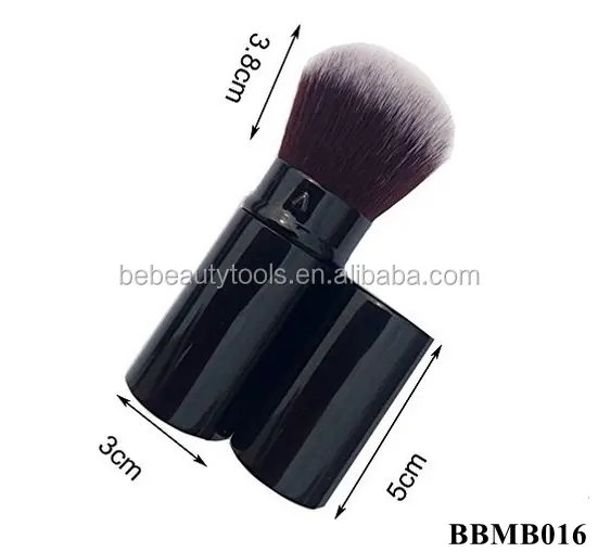 Kuas Kabuki hitam portabel TERBAIK UNTUK kuas Makeup perona pipi pencampur Foundation Mineral bubuk dengan penutup