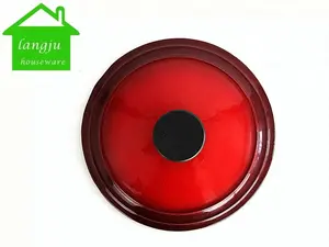 Красная эмалированная чугунная круглая голландская печь с крышкой