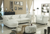 Bestseller Modernes Weißes Echtleder Europäisches Chesterfield Gestepptes L-förmiges Sofa-Set für Wohnzimmer