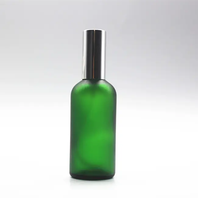 Зеленая матовая стеклянная бутылка 100 мл с серебряным распылителем алюмита для парфюма с эфирным маслом, стеклянный контейнер с зеленым/синим охлаждением