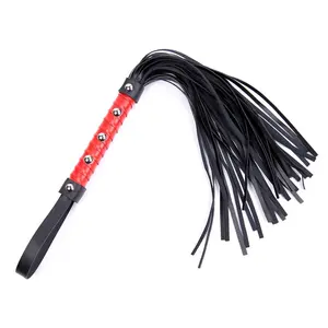 Black Red Leather Whip Flog Sex Toy Bondage BDSM Naughty Whip Adult Toy