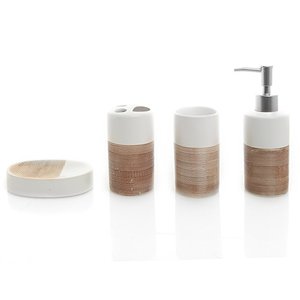 Ensemble de salle de bain en céramique blanc et <span class=keywords><strong>beige</strong></span> 4 pièces avec distributeur de savon, porte-brosse à dents, gobelet et porte-savon - Product Image 2