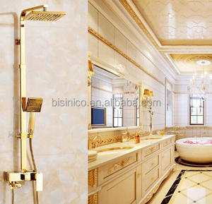 Mitigeur de <span class=keywords><strong>douche</strong></span> de salle de bain chaud et froid en cuivre de marque de luxe, ensemble de <span class=keywords><strong>douche</strong></span> et de robinet à double bain en laiton plaqué or - Product Image 2