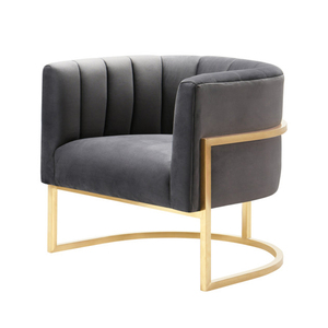 Grijs Getuft Stof Moderne Fluwelen Accent Stoel + Roestvrij Base Occasionele Accent Stoelen