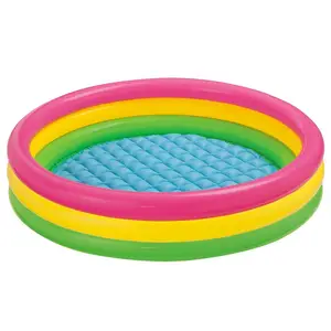 INTEX 57412 45''x10'' kids summer sunset ring pool 3-ring rainbow swimming pool