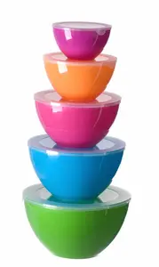 En gros logo personnalisé Ustensiles de Cuisine 5 Taille Ensemble en plastique Set de bols à mélanger compact nidification coloré bol à dessert