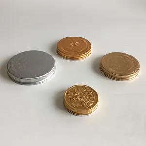 Groothandel Custom Reliëf En De Inscriptie Logo Goud/Zilver Kleur 38Mm 48Mm 53Mm 63Mm Aluminium Deksel voor Tin Blik Fles