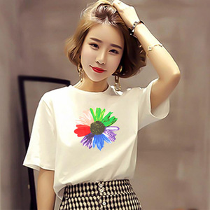 Camisetas para <span class=keywords><strong>mujer</strong></span>, camiseta de talla grande 3XL, camisetas de manga corta con estampado de plumas, camiseta coreana, camisetas Harajuku - Product Image 4