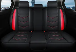 עור מפוצל זיעה רכב מושב כיסוי 5 מושבים מלא סט רכב מושב כיסוי שחור בסדר רקמה אדום קו תפרים