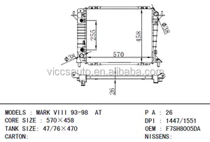 DPI 1447/1551 OEM OEM untuk FORD MARK VIII 93-98 pada radiator aluminium mobil otomatis produsen Tiongkok VICCSAUTO