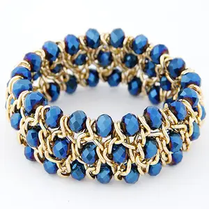 2018 Fashion Jewellery Boho Design Bracelet Vintage Gold Chain Twine Glass beads Bangle For Women