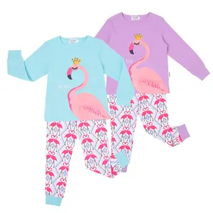 Flamingo Baskı Dantel Dikiş Özel Fotoğraf Çocuklar Butik Giyim Çocuk Giysileri Pijama Pijama