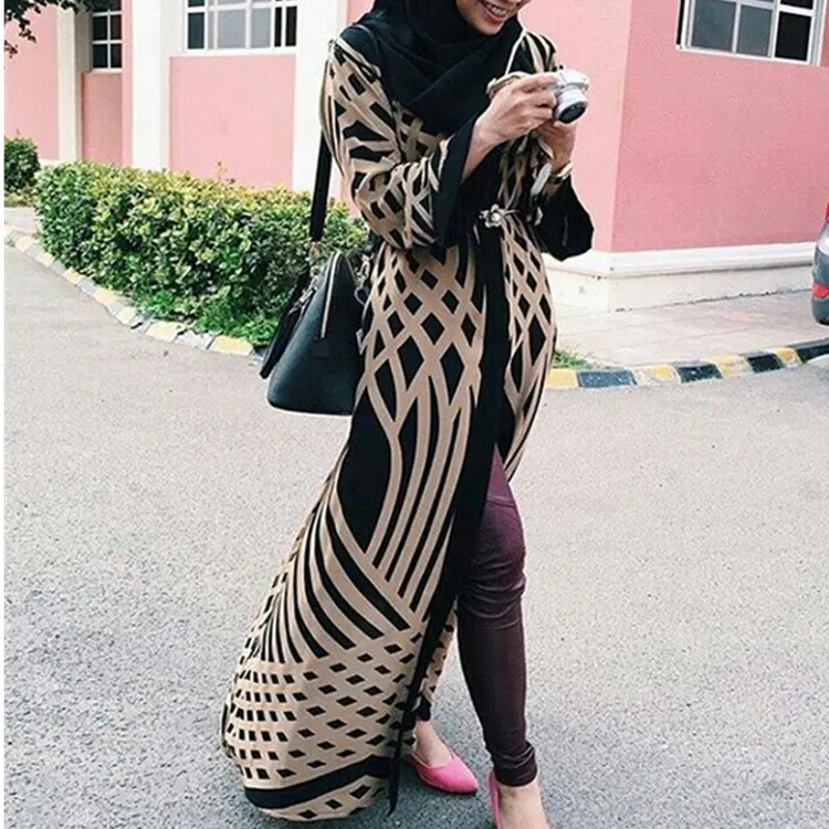 Correa patrón moderno Kimono Maxi Hijab vestido islámica abierto Abaya 2017 Dubai Abaya