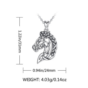 Perhiasan Perak Murni <span class=keywords><strong>925</strong></span> Liontin Kalung Kuda Tibet Simpul Irlandia <span class=keywords><strong>Celtic</strong></span>