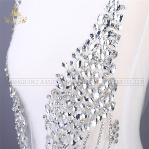 DRA-188 elegante glänzende lange silberne Kristall Perlen <span class=keywords><strong>Patches</strong></span> für Braut Hochzeit Abendkleid zu nähen - Product Image 3