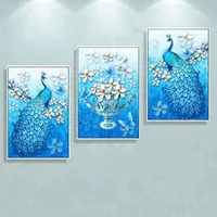 Paneles de pared abstractos modernos kits de pintura de mosaico de diamantes de pavo real azul