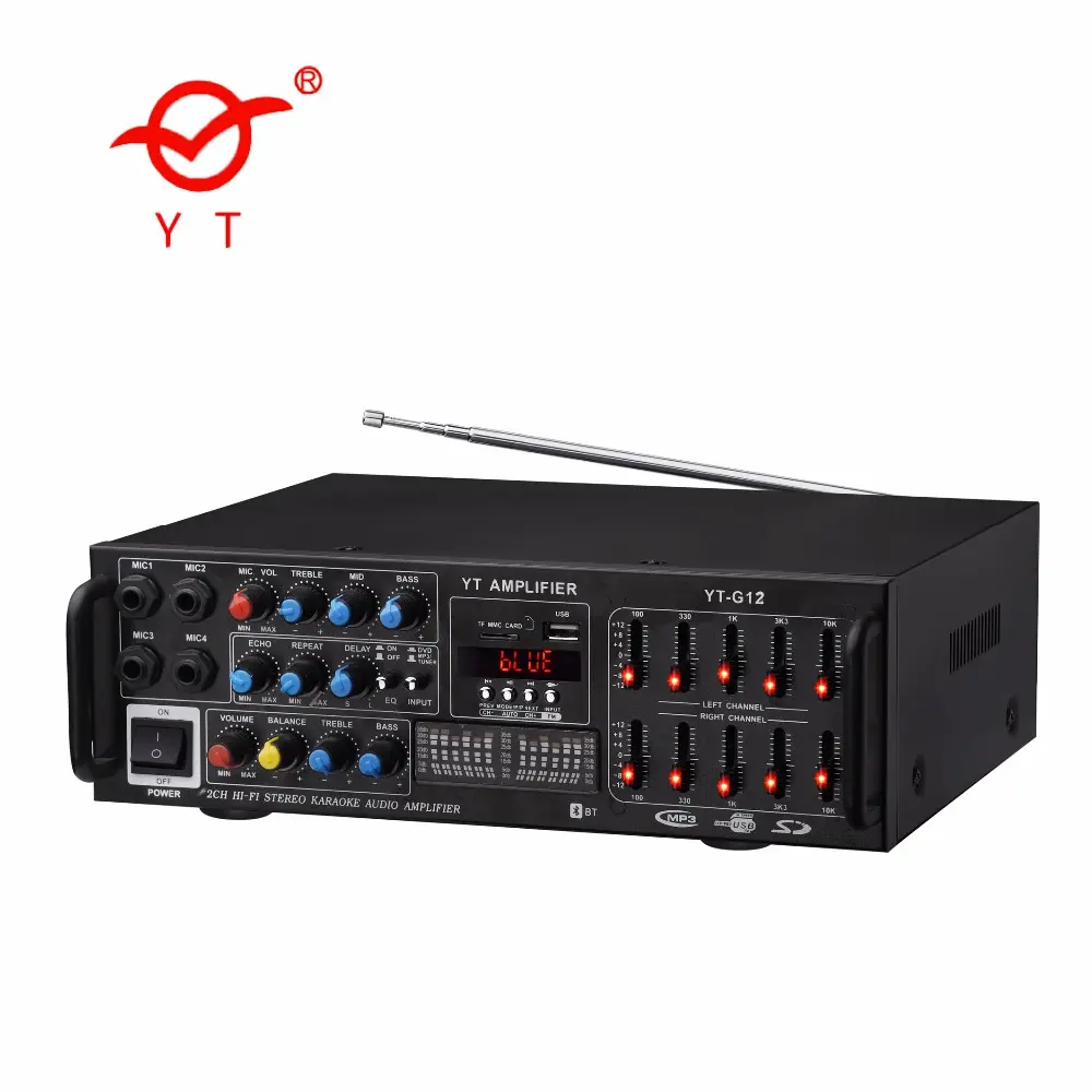 YT-G12 Stereo KTV 100Watt, Penguat Mixer Karaoke Suara Profesional dengan Pengendali Jarak Jauh